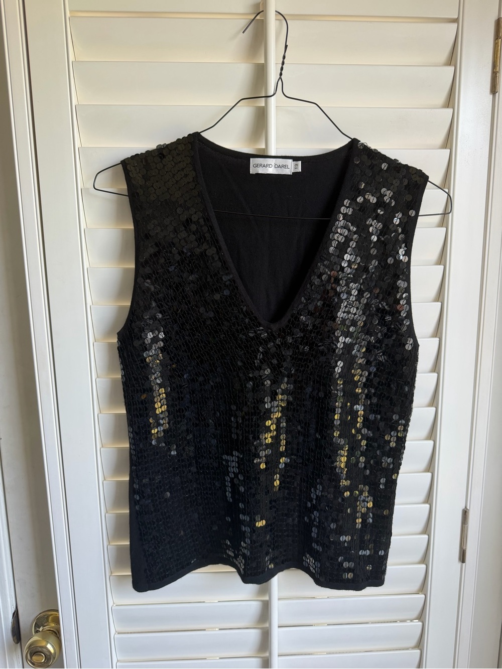 Gerard Darel Black Sequin V-Neck Tank Top